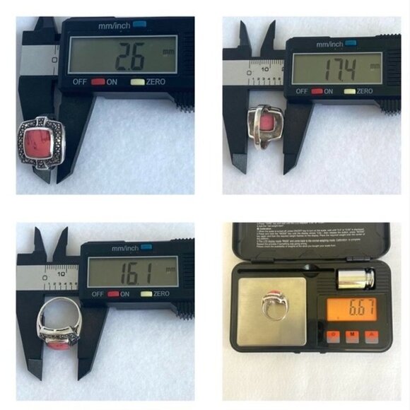 Sterling Silver 925 Square Pink Swirl Enamel Marcasite Halo Ring Sz 6.75 6g - Picture 10 of 16